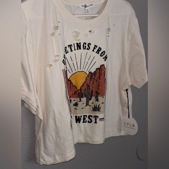 NWT love peace and lazy days cropped top with distressing in apricot antique XL! - Picture 10 of 16